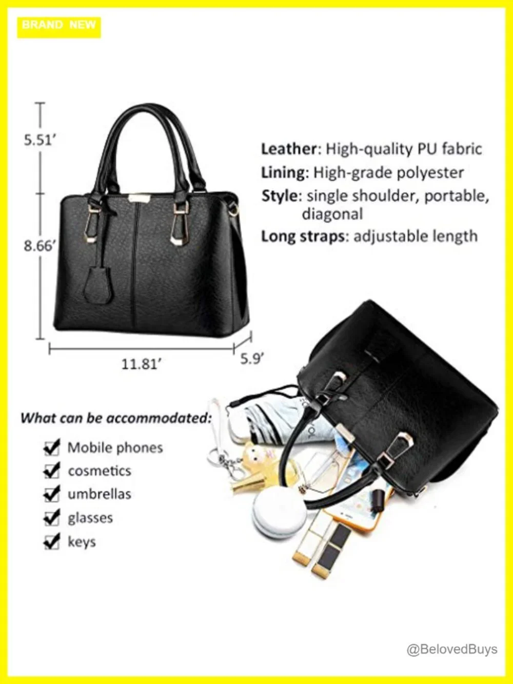 Faux Leather Satchel Purse Tote Bag with Shoulder Strap for Women Work